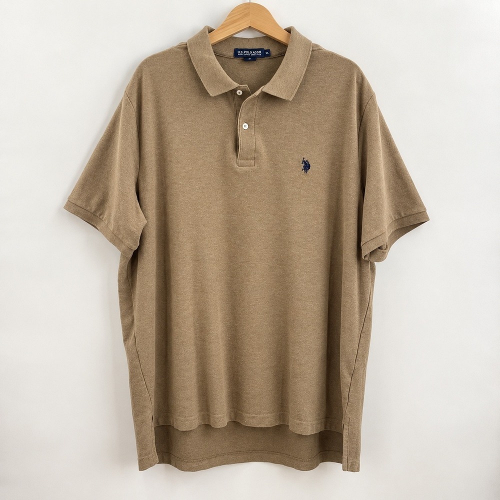 US Polo Assn Old Money Performance Pique Polo Shirt Mens 2XL Tan Preppy Style